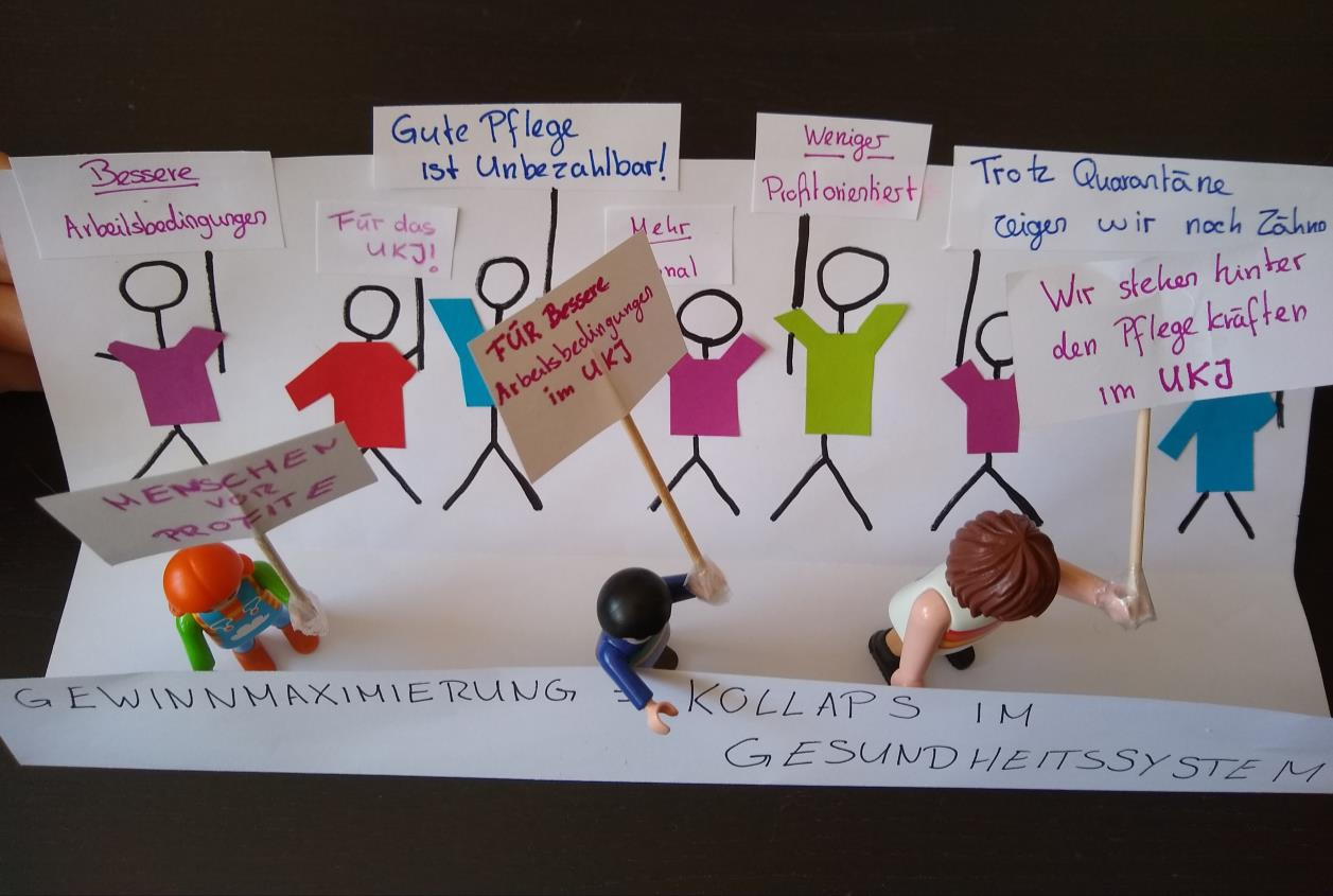 Dezentrale Demo: Solidarität mit den Beschäftigten des Universitätsklinikums Jena